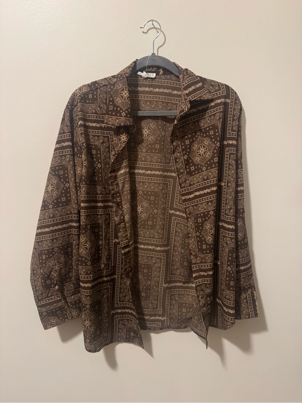 Women's Brown Patterned Button-Down Shirt